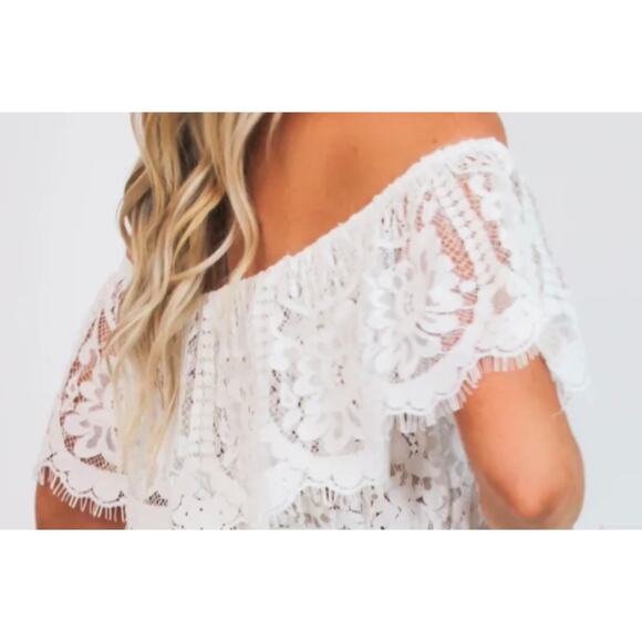 Lace Off-Shoulder One Piece Jumpsuit with Wide Legs β Size L - Picture 1 of 15